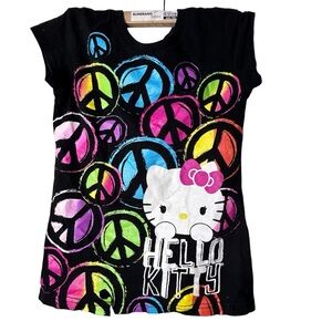 Hello Kitty tee shirt size Medium (7/8) colorful peace Neon short sleeve